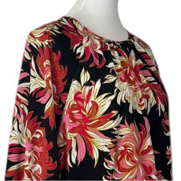 Who What Wear Top Round Neck Long Sleeves Black Red Floral Satin Women’s Size XL - Picture 8 of 14